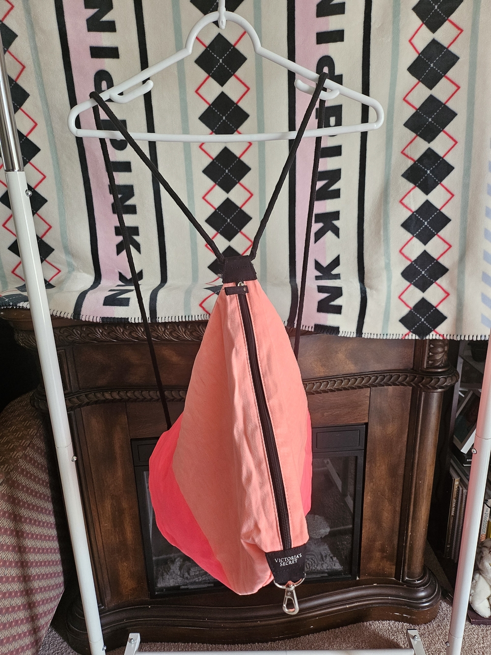 Victoria's Secret Coral Drawstring Pouch with Black Trim